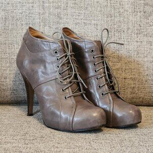 Nine West Gray Leather High Heel Ankle Boot